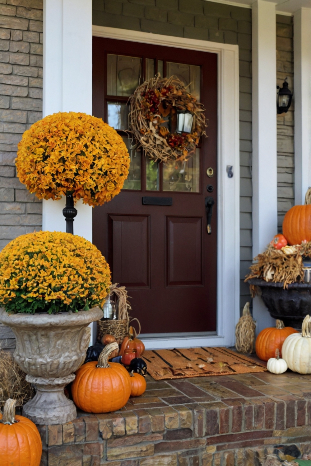 Fall porch decor, Country porch decor, Autumn outdoor decor, Festive front porch decor, Seasonal porch decorations