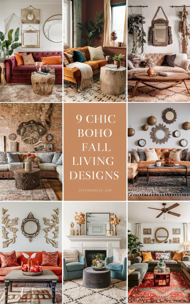 chic boho living room decor , boho fall home design , chic boho interior trends , fall living room inspiration , trendy bohemian decor