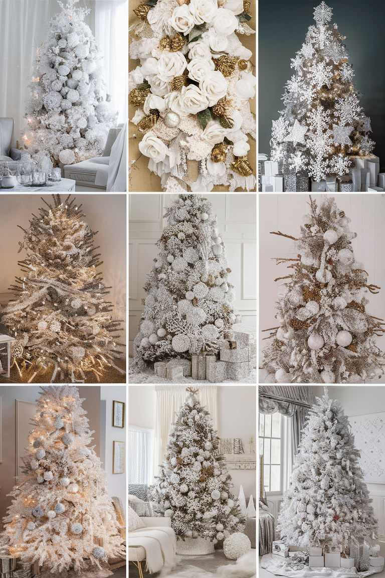 White Christmas tree, Christmas decorations, Holiday decorating ideas, Festive home decor, Winter wonderland