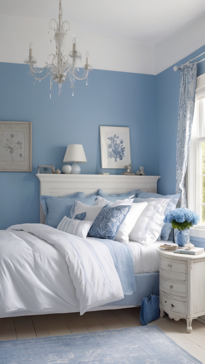 Blue and white decor, Blue and white interiors, Blue and white bedroom design, Blue and white color scheme, Blue and white bedroom ideas