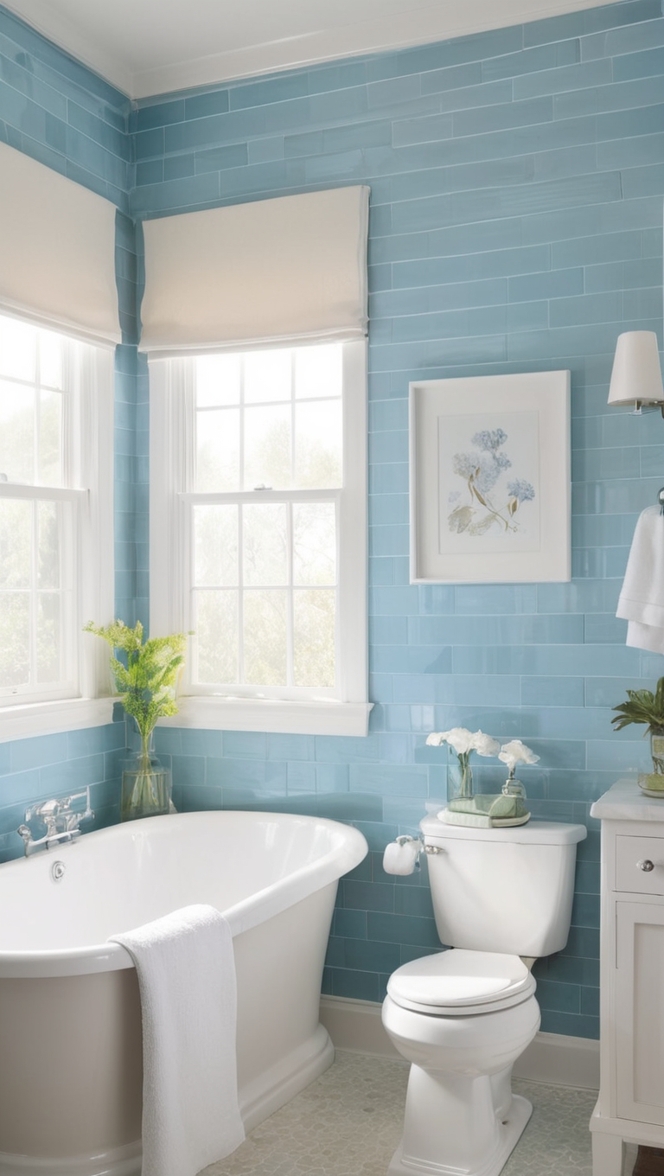 blue bathroom tile, bathroom tile design, ceramic bathroom tile, mosaic bathroom tile, subway tile bathroom