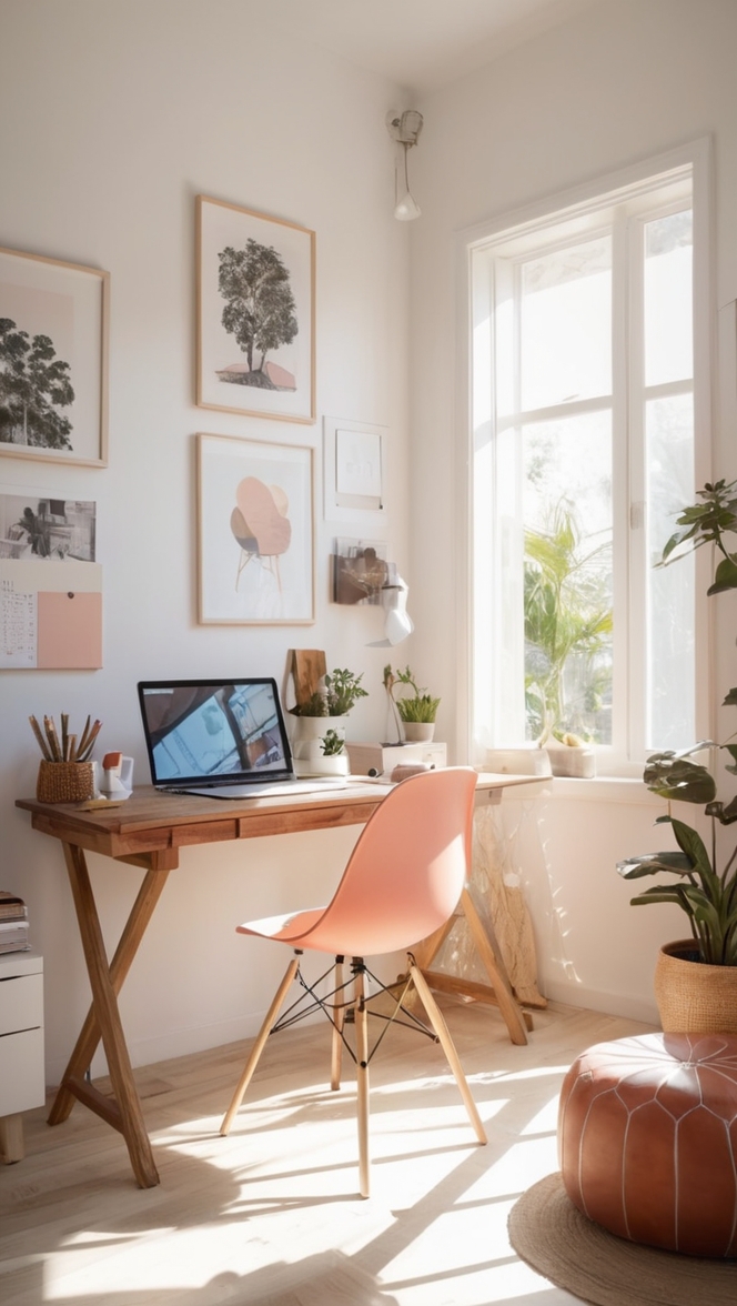 cantinho home office, decoração home office, quarto aconchegante, escritório em casa, ambiente de trabalho confortável