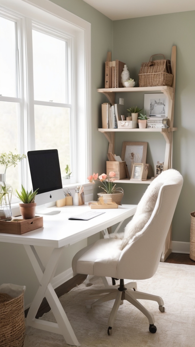 cozy home office setup, desk organization ideas, minimalist workspace design, comfortable work from home, stylish office decor
