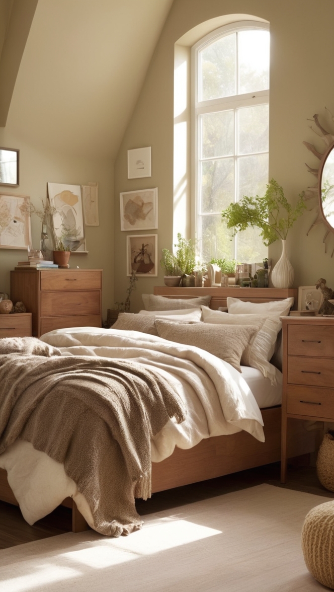 cozy bedroom decor, earthy bedroom ideas, rustic bedroom design, natural bedroom colors, minimalist bedroom style