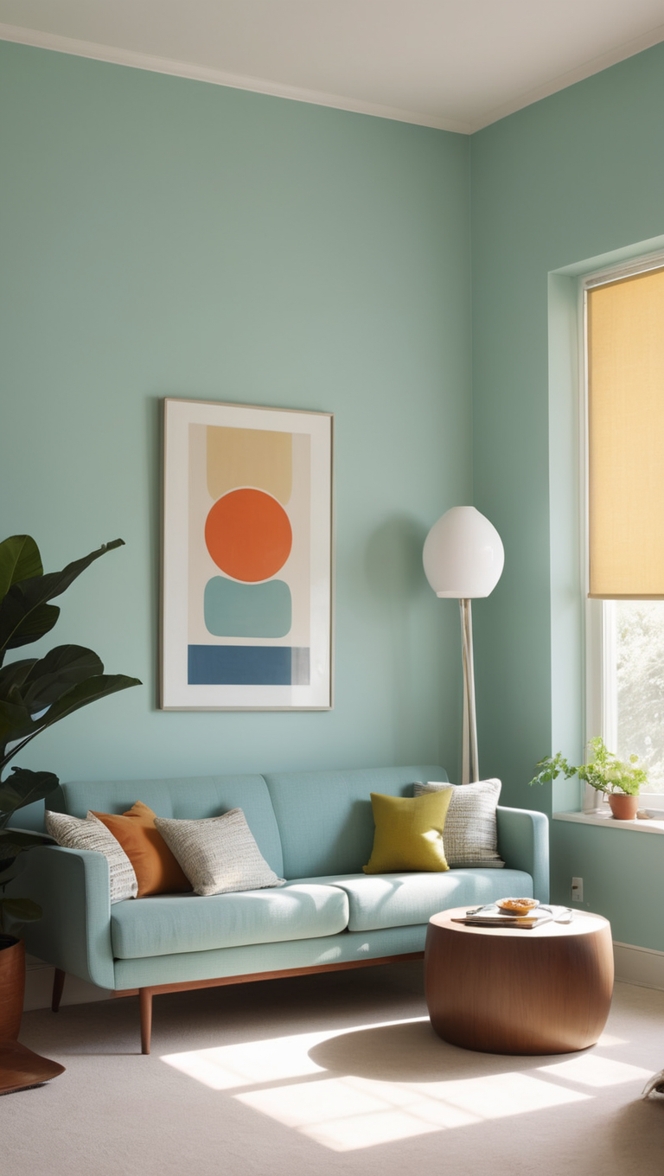 retro living room furniture, minimalist decor, vintage home interior, mid-century modern sofa, classic design elements