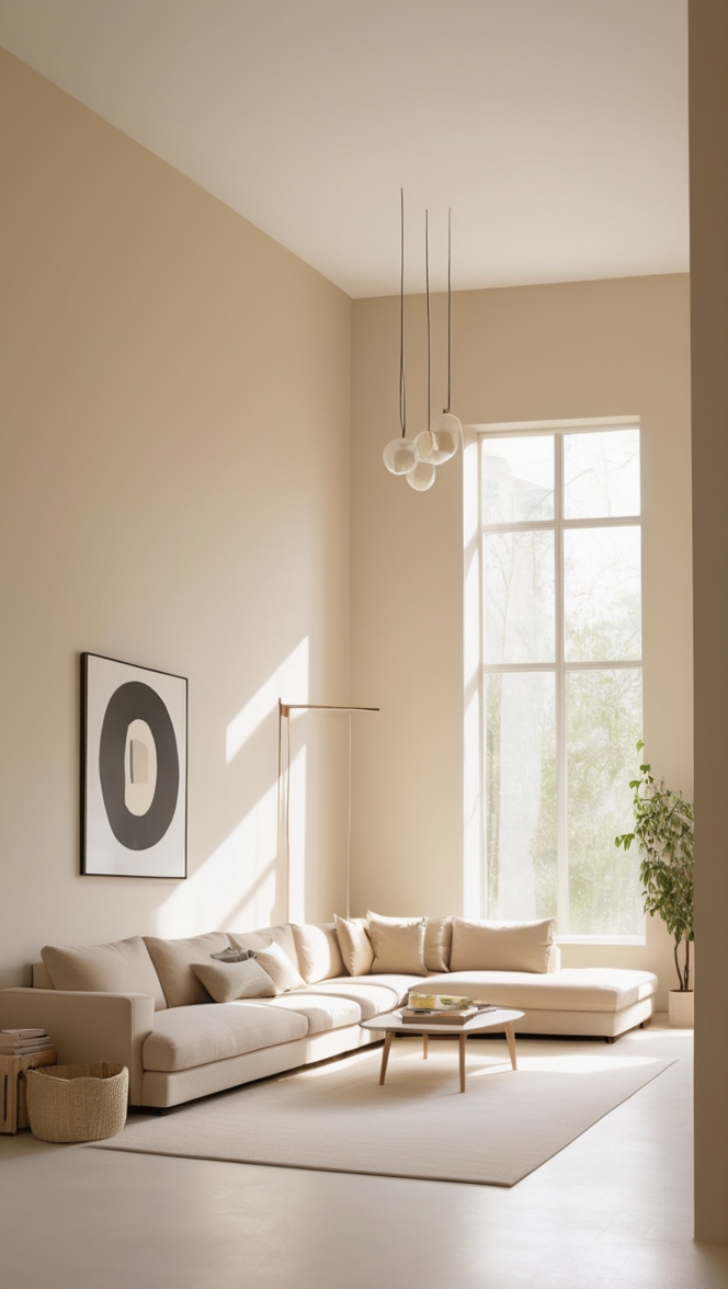 minimalist decor, modern living room, neutral tones, Scandinavian design, elegant interiors