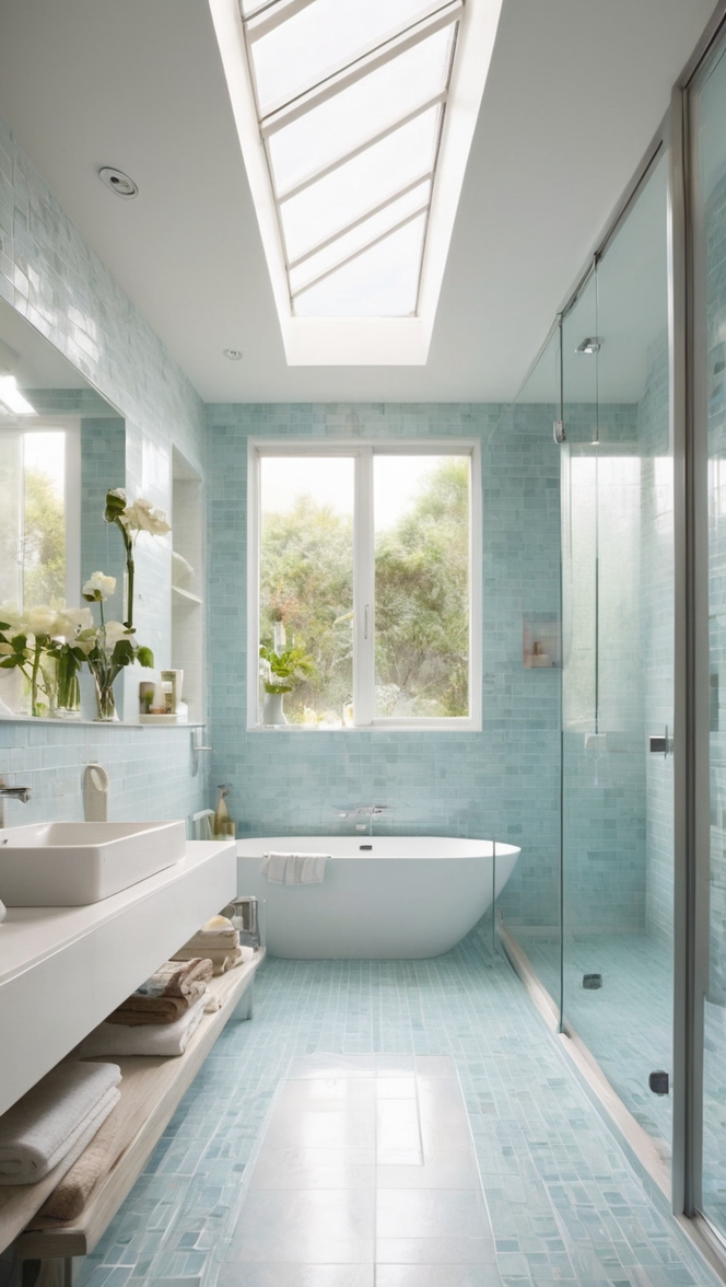 large bathroom tiles, oversized bathroom tile, bathroom tile sizes, giant bathroom tiles, spacious bathroom tiles