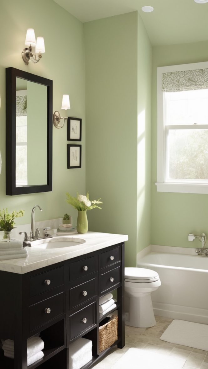 bathroom renovation, green tile, black paint, modern bathroom, interior design