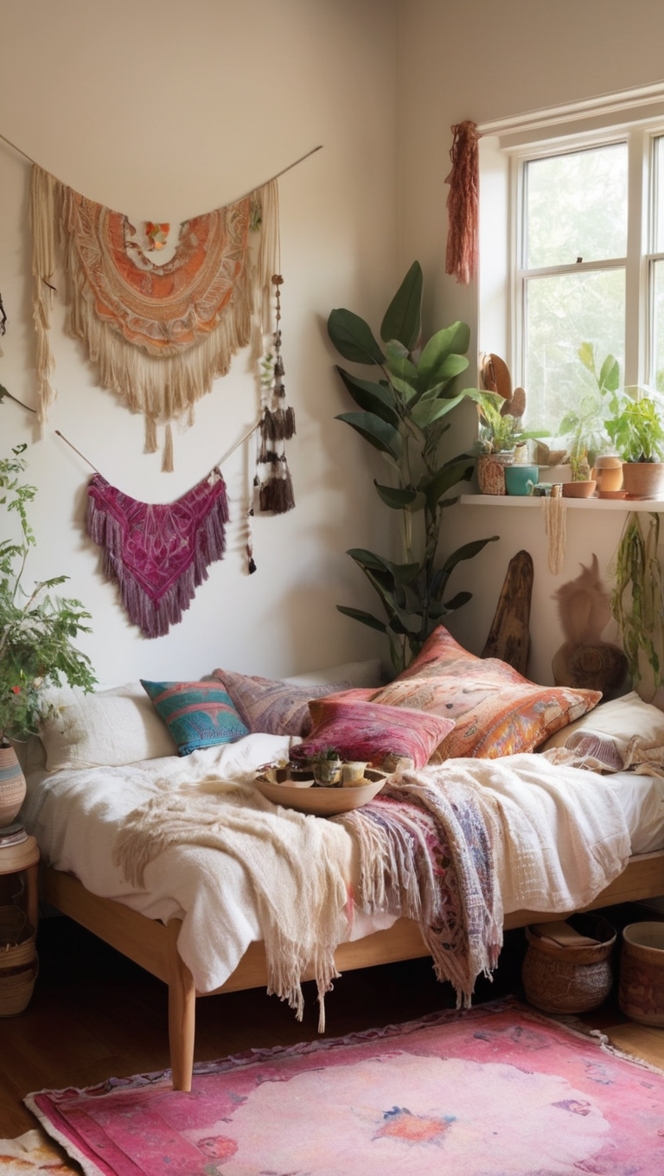 boho bedroom decor, bohemian bedroom ideas, witchy home decor, mystical bedroom design, eclectic bedroom style
