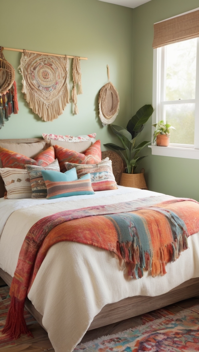 boho chic decor, bohemian bedroom furniture, vibrant boho bedding, eclectic bedroom design, whimsical home decor