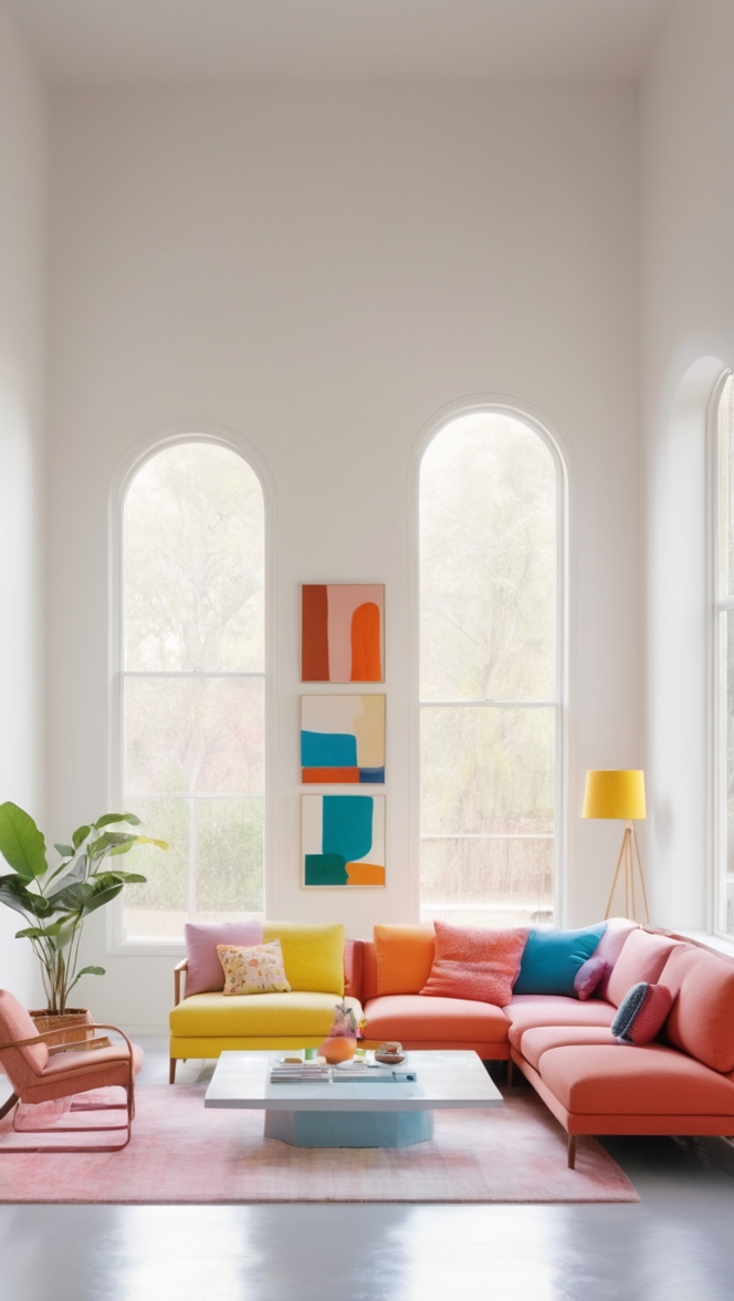 colorful interior design, minimalist decor, home renovation ideas, modern living spaces, stylish home furnishings