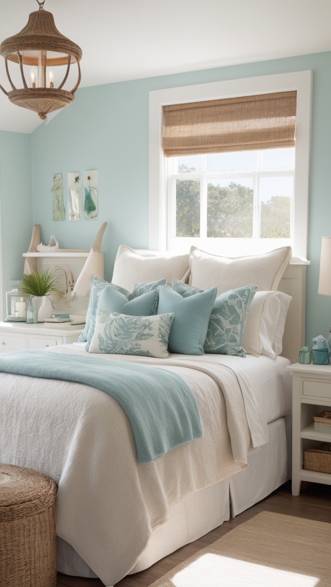 coastal bedroom decor, coastal style bedding, beachy bedroom design, ocean themed bedroom furniture, nautical bedroom ideas