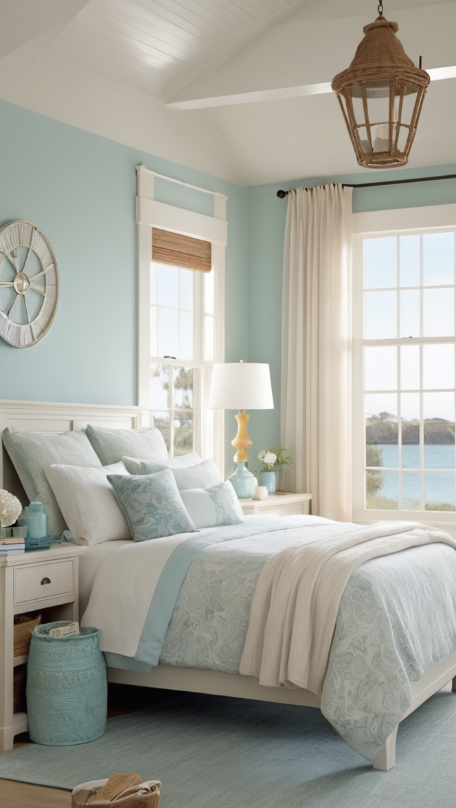 coastal bedroom decor, coastal style bedding, beachy bedroom design, ocean themed bedroom furniture, nautical bedroom ideas