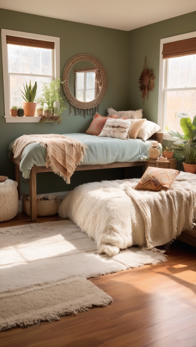 organic bedding, natural textiles, bohemian decor, relaxation retreat, sustainable bedroom