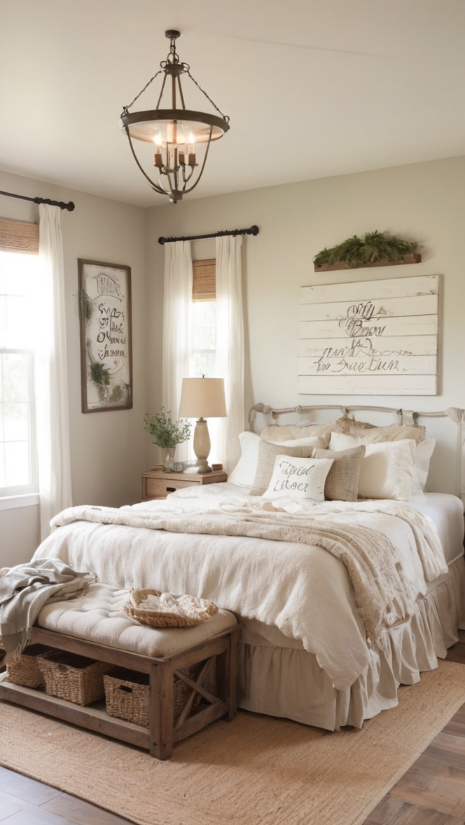 farmhouse bedroom decor, shabby chic bedroom ideas, rustic bedroom furniture, farmhouse style bedding, vintage farmhouse decor