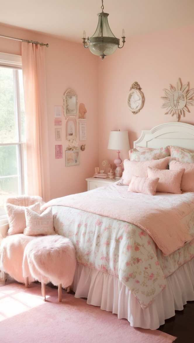 stylish bedroom decor, feminine bedroom design, chic girl's room, trendy bedroom ideas, elegant sleep space