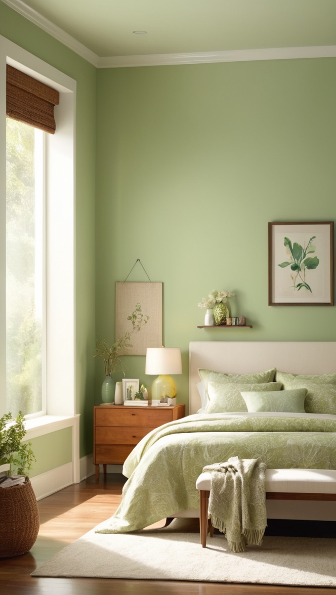 green bedroom decor ideas, eco-friendly bedroom design, sustainable bedding options, nature-inspired bedroom theme, energy-efficient lighting solutions