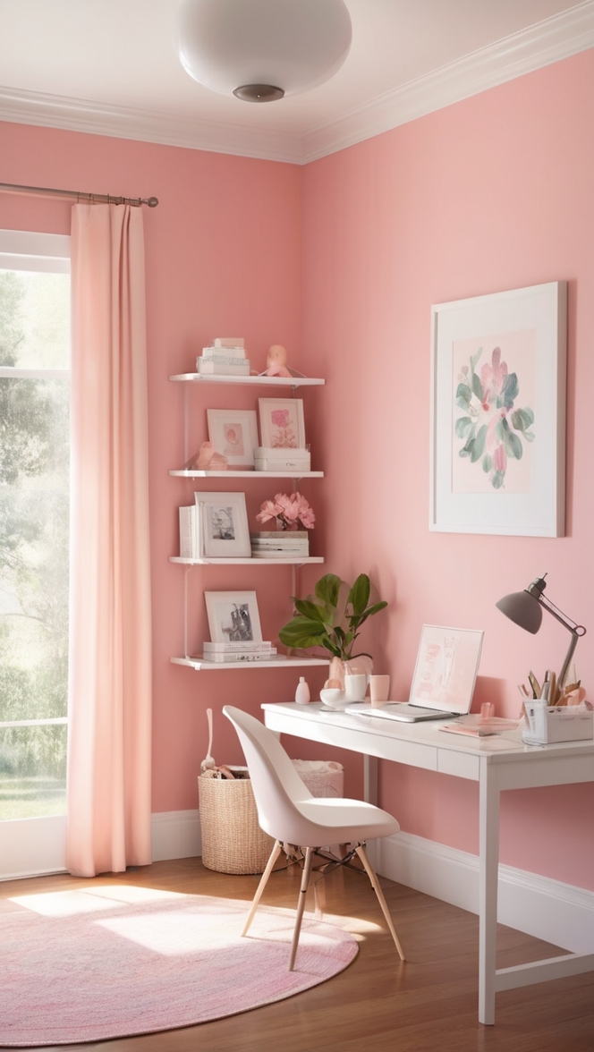 cozy home office decor, pink office accessories, feminine home office design, chic desk accessories, stylish home office furniture