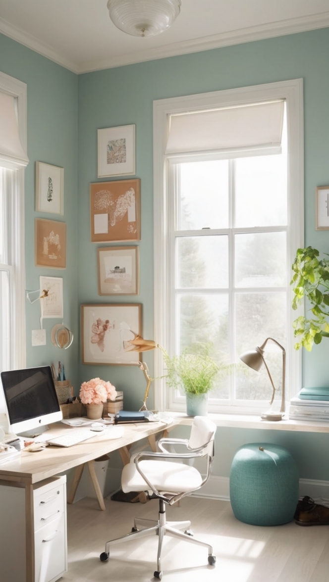 home office design, comfortable workspace, stylish office decor, productive office layout, modern office furniture