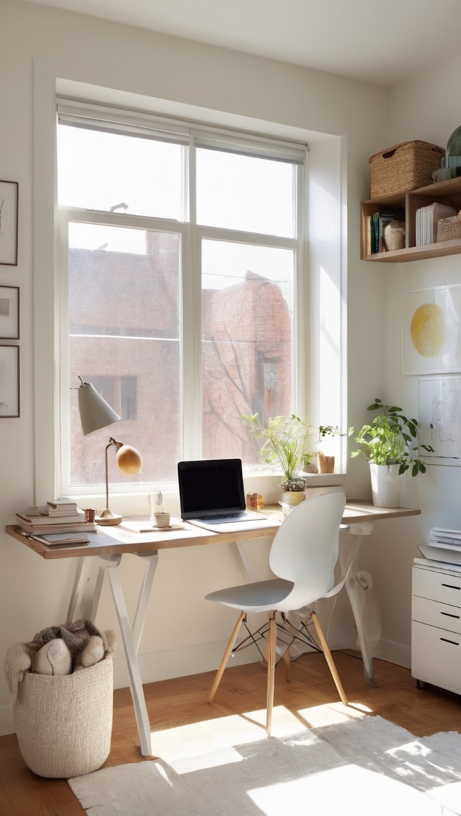 home office setup, small home office design, work from home space, stylish home office, compact office furniture