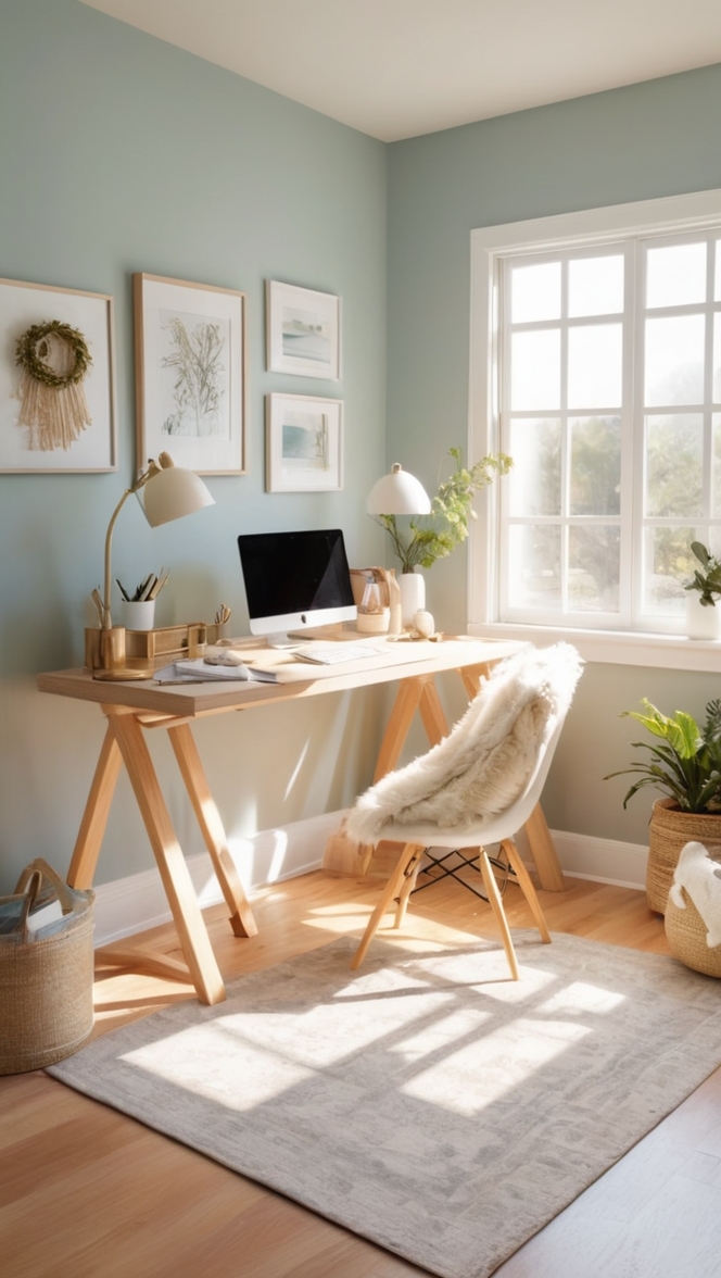 cozy home office decor, home office accessories, comfortable work from home, stylish home office furniture, productive home office setup