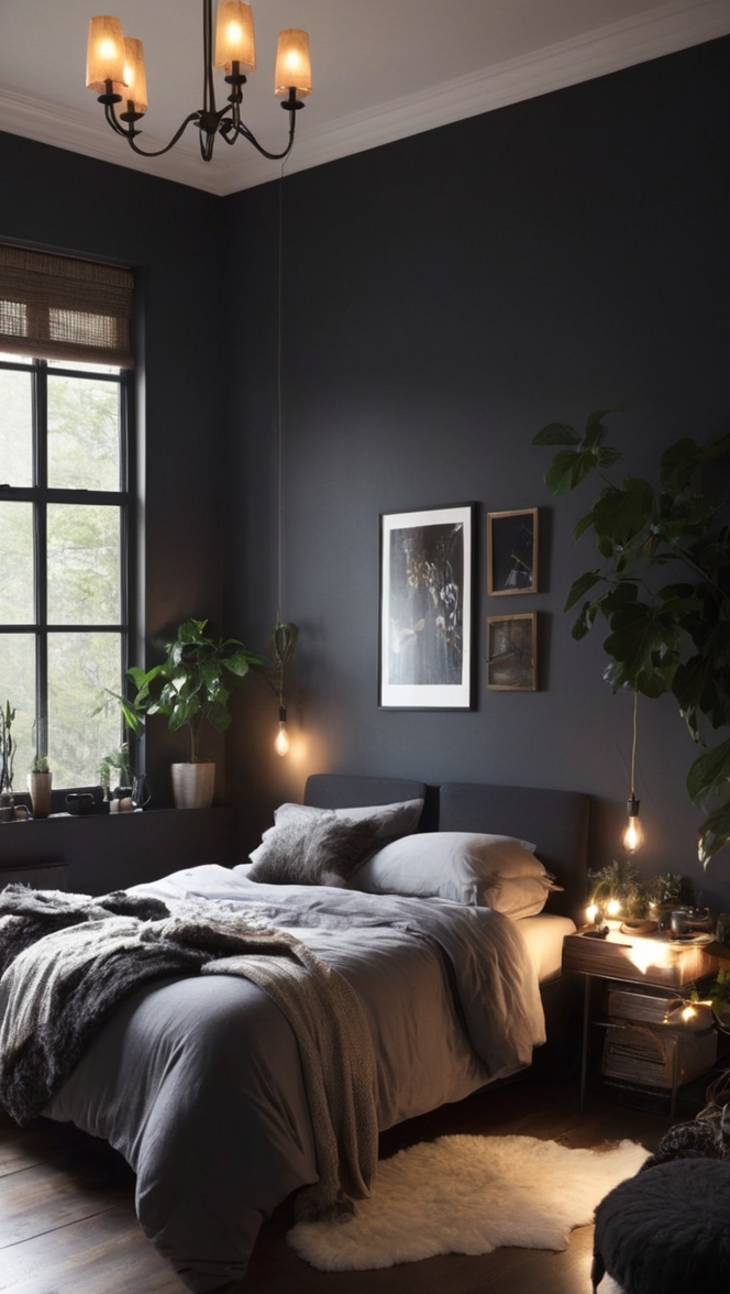 cozy bedroom decor, intimate bedroom design, moody bedroom inspiration, dark bedroom makeover, warm bedroom ambiance