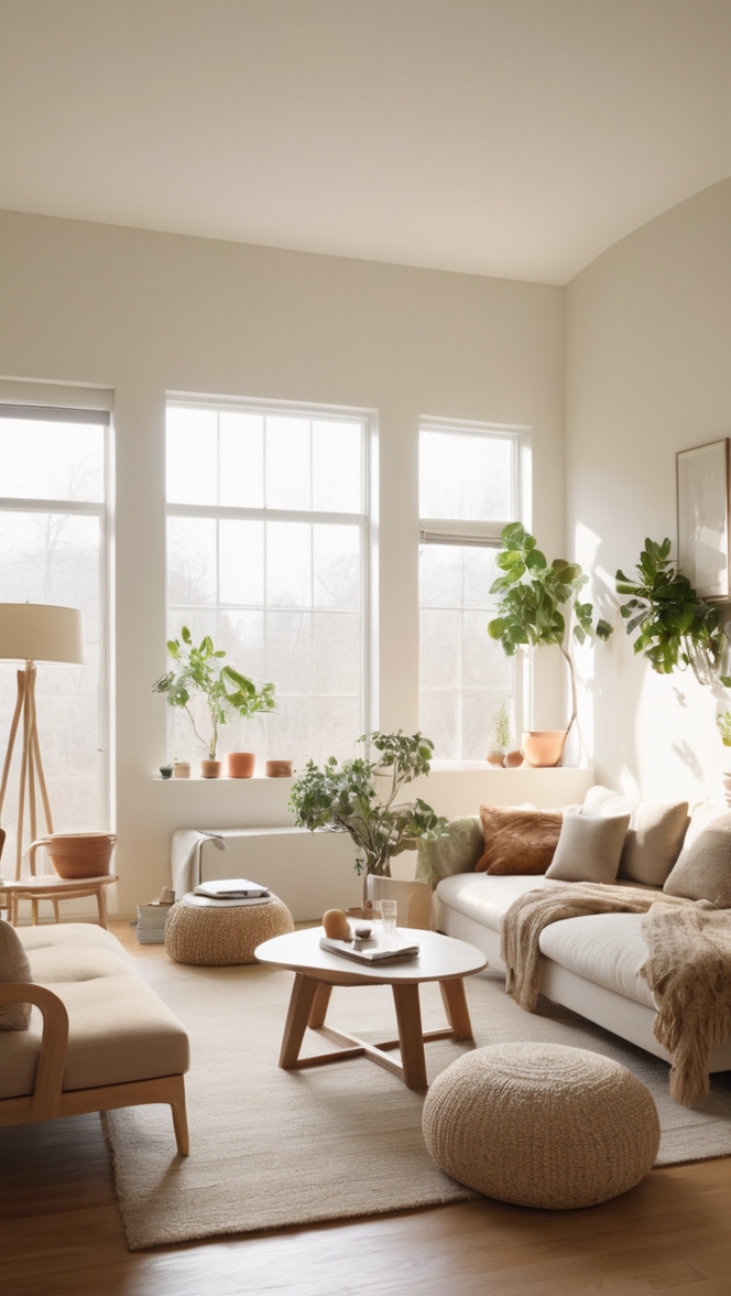 minimalist home decor, modern earthy living room, simple living room design, natural minimalist interior, neutral color palette