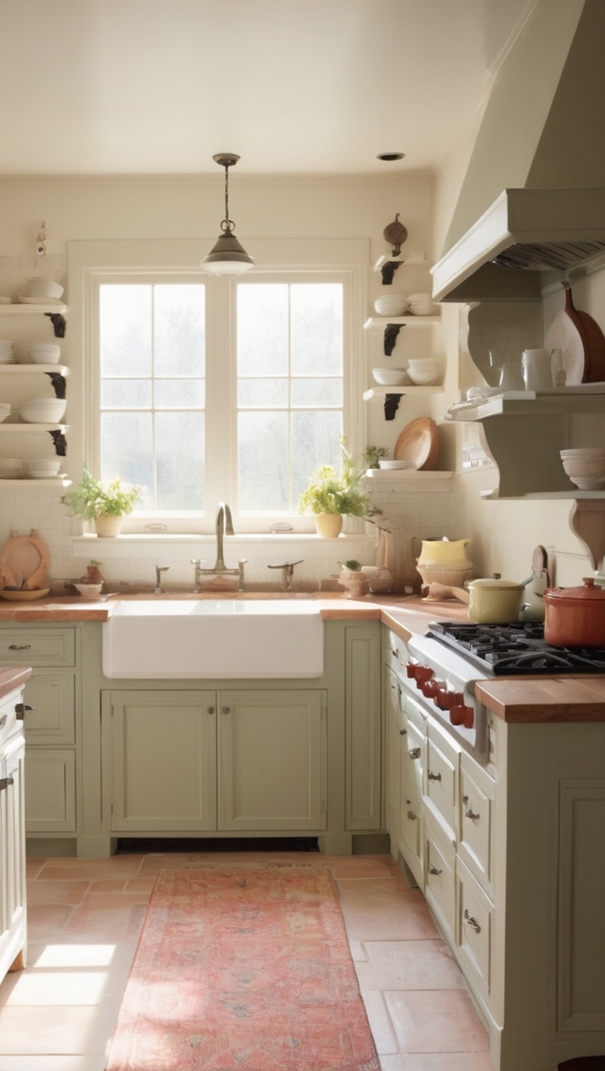 french country kitchen, rustic farmhouse decor, Provence kitchen design, vintage farmhouse style, shabby chic kitchen