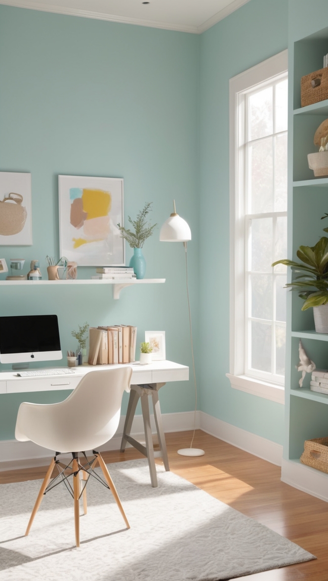 home office decor ideas, professional office colors, home office interior design, modern office paint colors, stylish home office designs