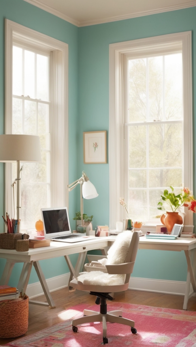 home office decor ideas, professional office colors, home office interior design, modern office paint colors, stylish home office designs