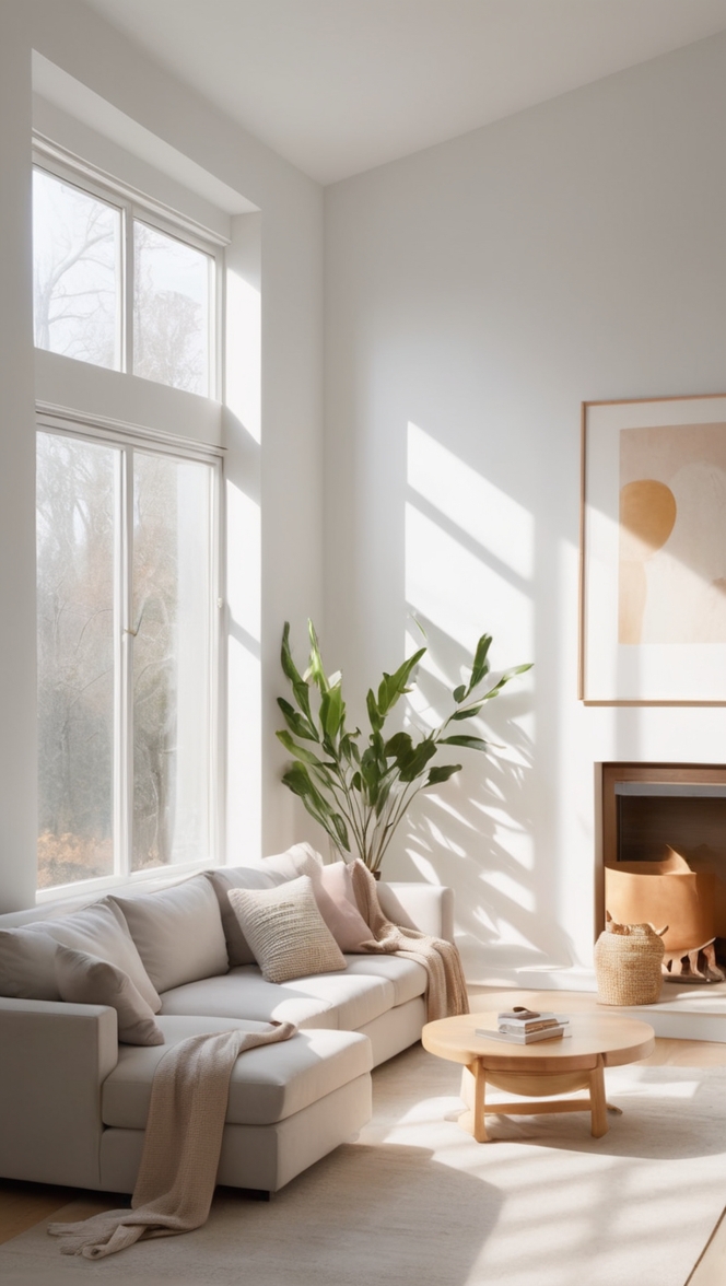 living room decor, minimalist furniture, contemporary home decor, Scandinavian design, modern interior design