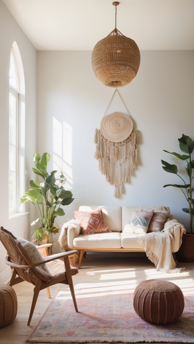 minimalist living room decor, bohemian home decor, modern boho living room, contemporary boho design, urban minimalist interior