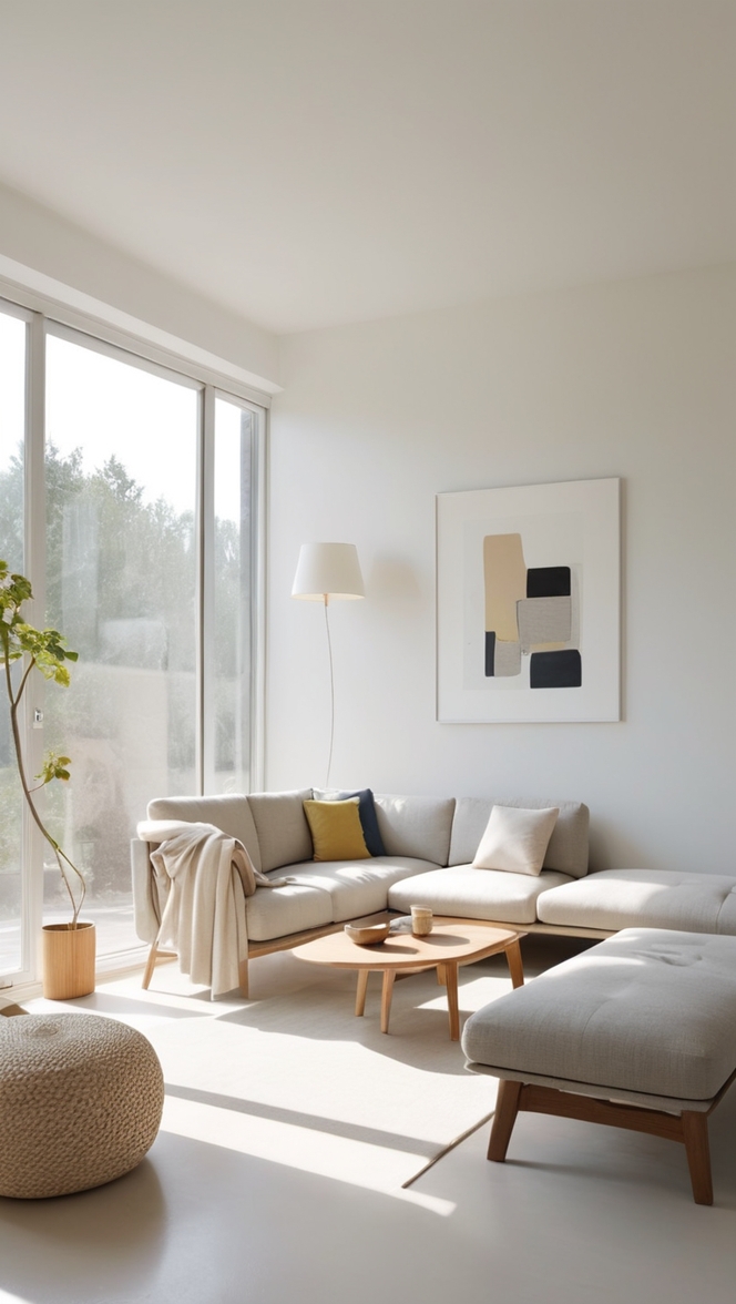 minimalist living room decor, modern minimalist furniture, sleek minimalist sofa, Scandinavian style furniture, minimalist coffee table