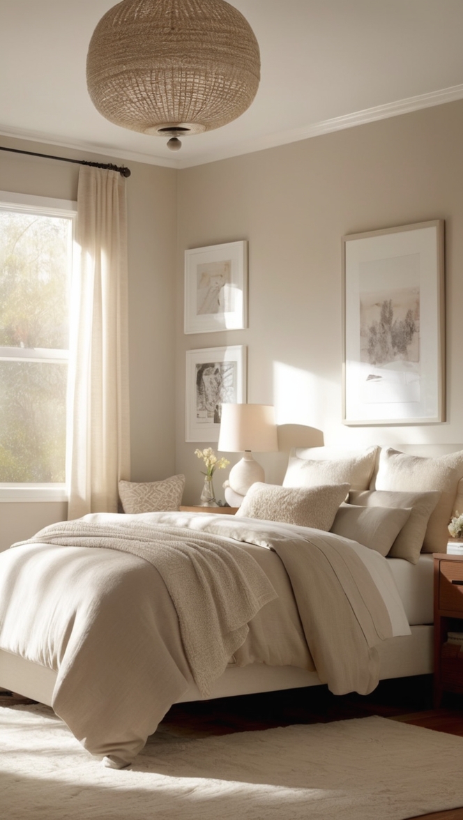 modern bedroom decor, cozy bedroom ideas, neutral bedroom design, contemporary bedroom furniture, elegant bedroom interior