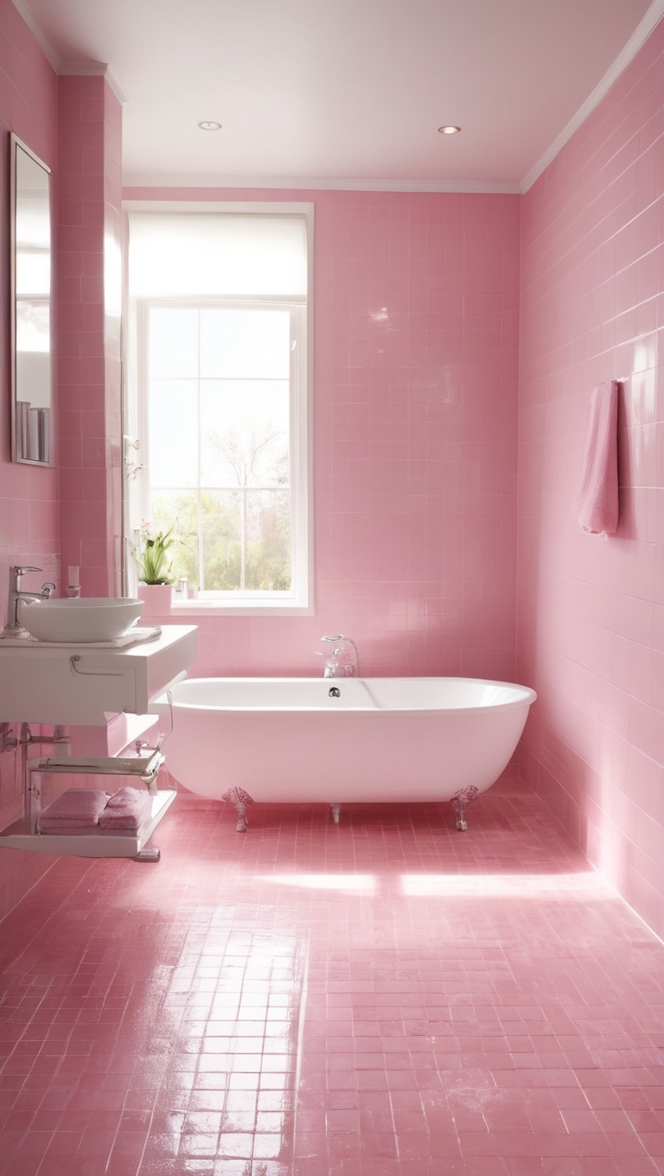 pink bathroom ideas, pink bathroom decor, pink bathroom design, pink tile bathroom, pink bathroom accessories