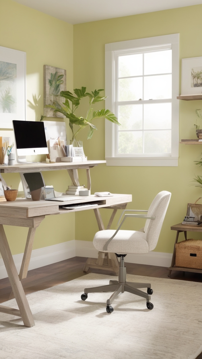 home office setup, comfortable office chair, efficient office space, ergonomic keyboard, adjustable standing desk