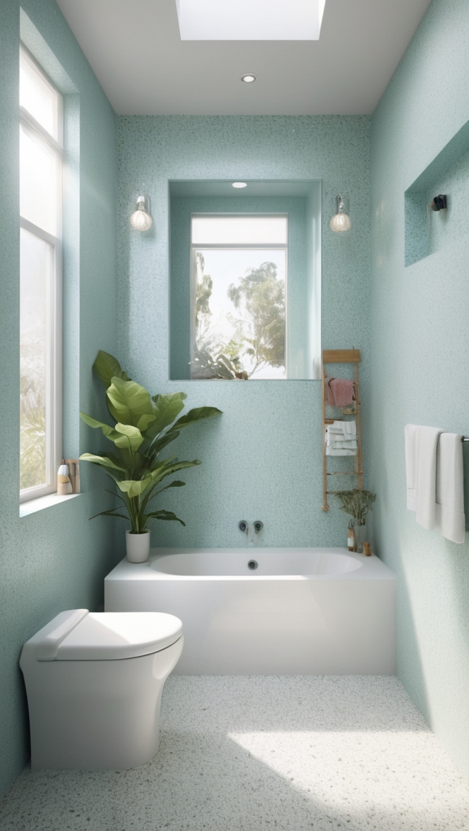 terrazzo tile flooring, terrazzo shower floor, white terrazzo tiles, terrazzo tile backsplash, black terrazzo tile