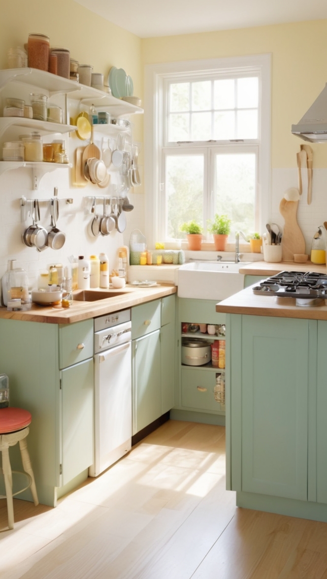 kitchen organization ideas, small kitchen storage solutions, space-saving kitchen organization, creative kitchen storage, minimalist kitchen organization