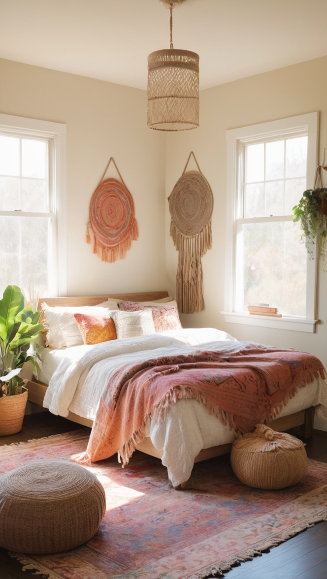 bohemian bedroom decor, boho chic bedding, cozy boho bedroom, modern bohemian bedroom, stylish bohemian interior