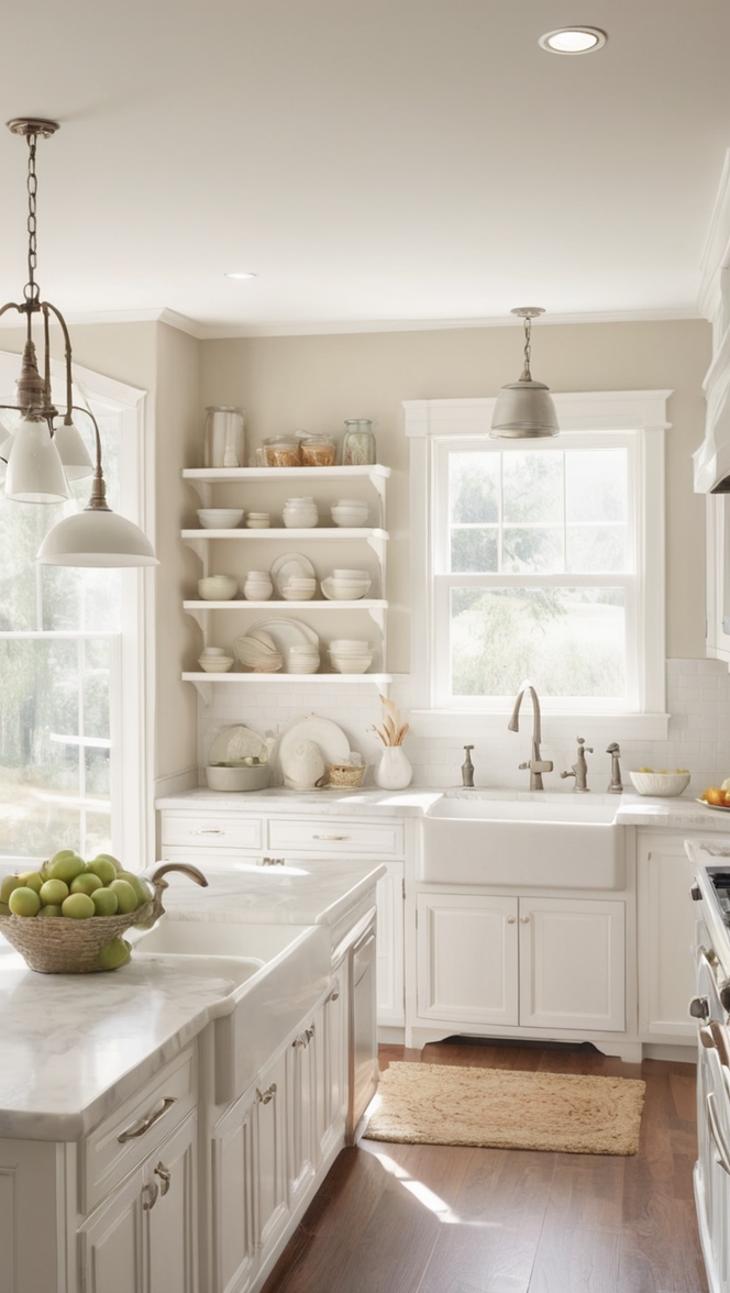 white kitchen cabinets, custom kitchen design, farmhouse kitchen decor, modern farmhouse sink, vintage kitchen appliances