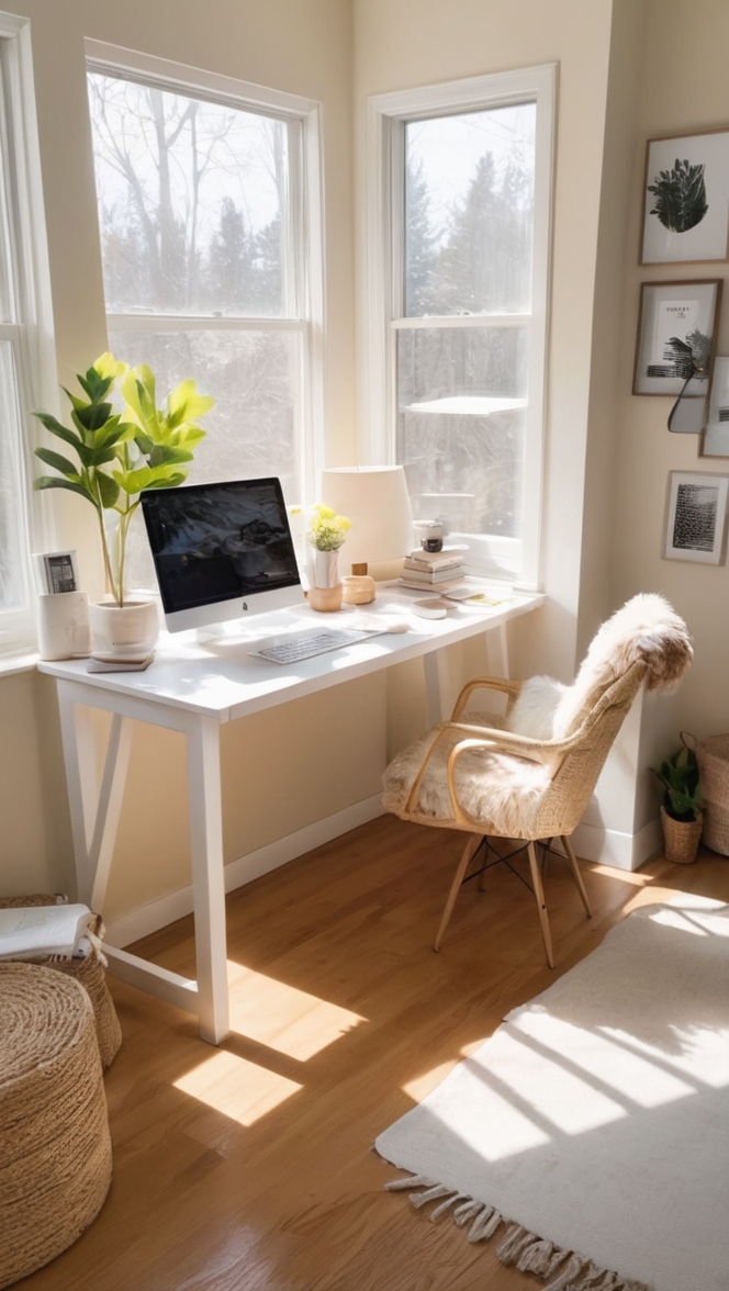 work from home setup, remote work settings, home office organization, comfortable work space, telecommuting environment