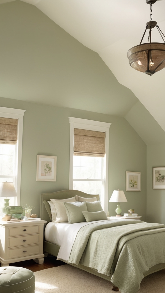 sage green bedroom decor, elegant bedroom design, neutral color palette, luxury bedroom furniture, dreamy bedroom ambiance