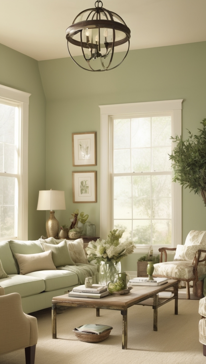 cream and sage green decor, stylish living room decor, luxury living room design, elegant home decor, modern living room furniture