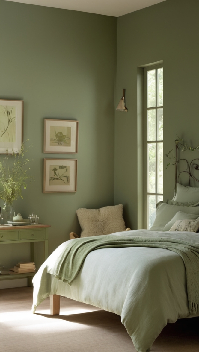 dark sage green paint, sage green bedroom ideas, sage green bedroom walls, dark sage green decor, sage green bedroom accessories