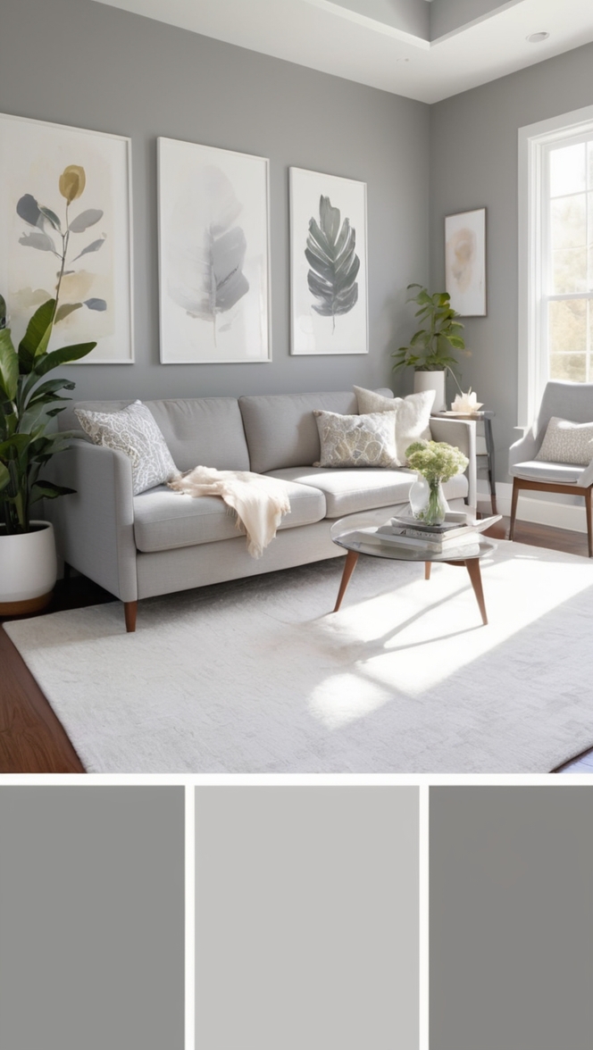 grey living room decor, minimalist interior design, modern grey furniture, chic living room ideas, contemporary home decor