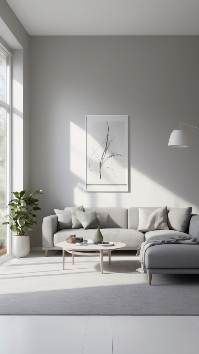 grey living room decor, minimalist interior design, modern grey furniture, chic living room ideas, contemporary home decor