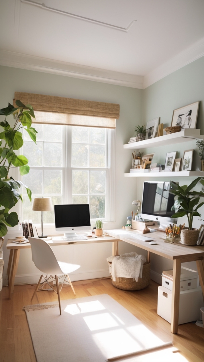 home office computer desk, gaming chair, ergonomic chair, dual monitor setup, wireless keyboard