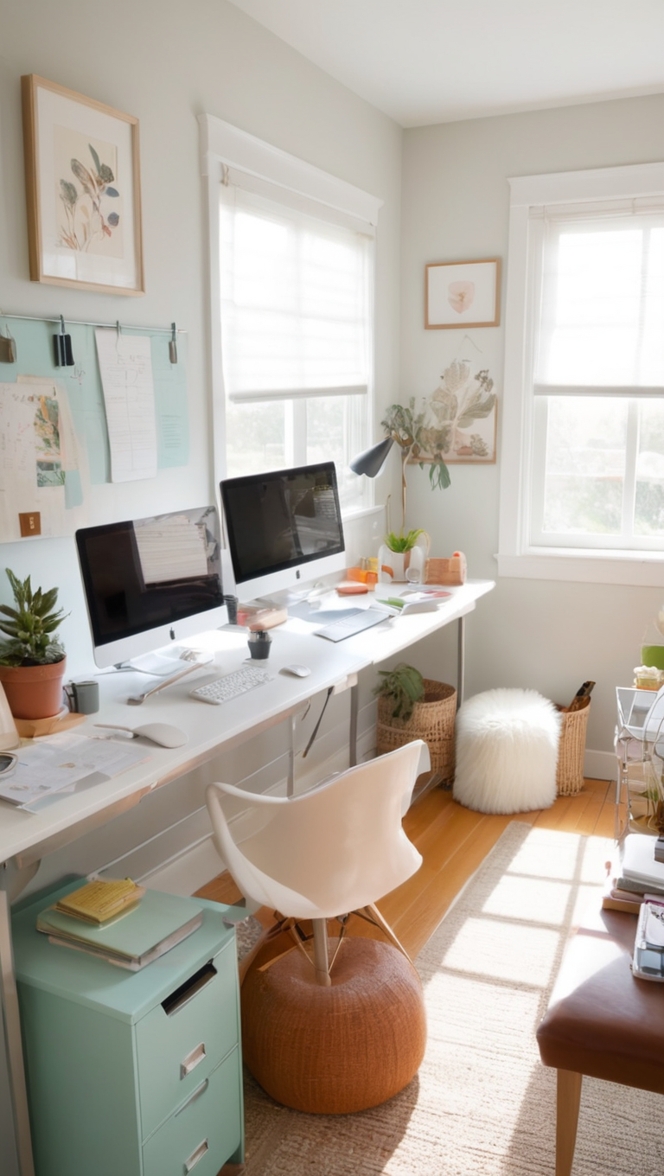 home office furniture, home office organization, office desk setup, small home office design, dual desk home office