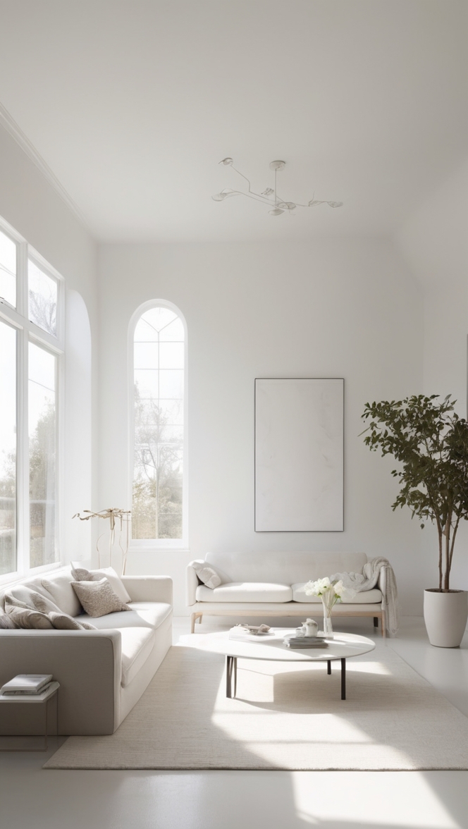 white living room decor, modern minimalist living room, white minimalist decor, minimalist home design, contemporary white living room