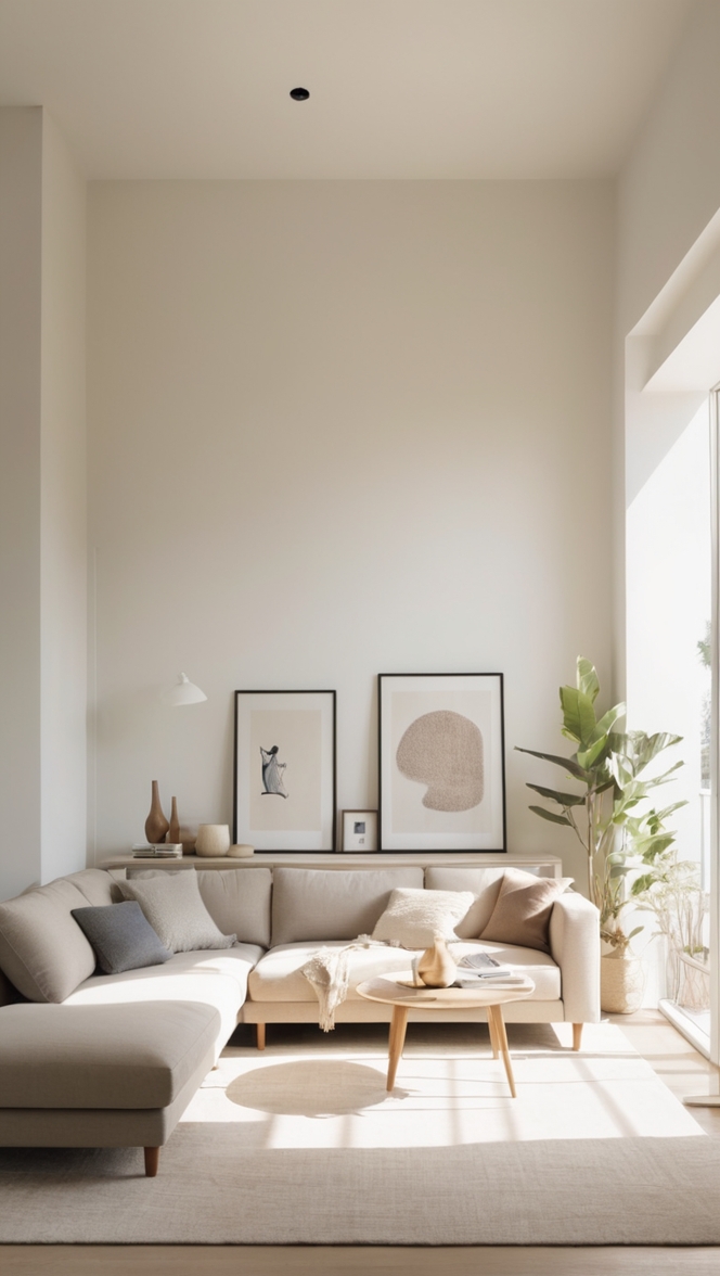neutral living room decor, minimalist home design, modern living room ideas, contemporary home interiors, simple home decoration